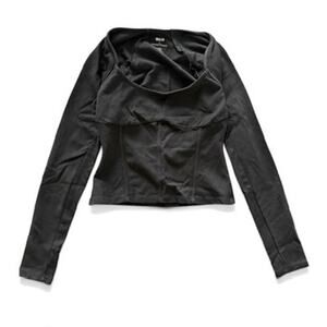 Anthropologie Maeve Cropped Long Sleeve Corset Top | Black Square Neck Fitted